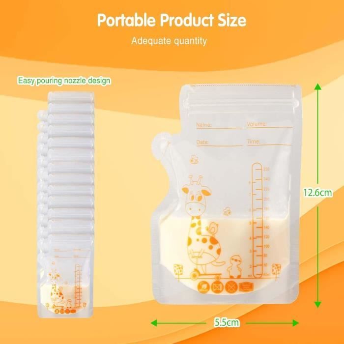 50PCS Sac Congelation Lait Maternel,250ml Conservation Lait Maternel Pré-stérilisés,Sachet Lait Maternel Double Glissière Sécurité