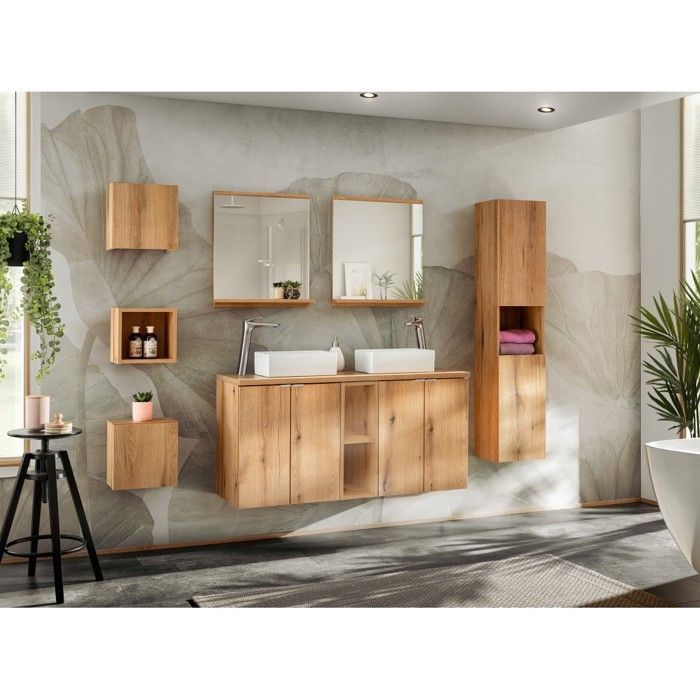 Unitate de depozitare pentru baie VANO – Finisaj stejar – Lățime 20 × A 57 × Î 39 cm – Montare pe perete