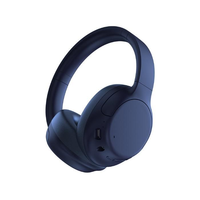 Casque sans fil bluetooth 5.3 - Réduction active de bruit - Son stéréo - Micro intégré - Autonomie 40h - Bleu