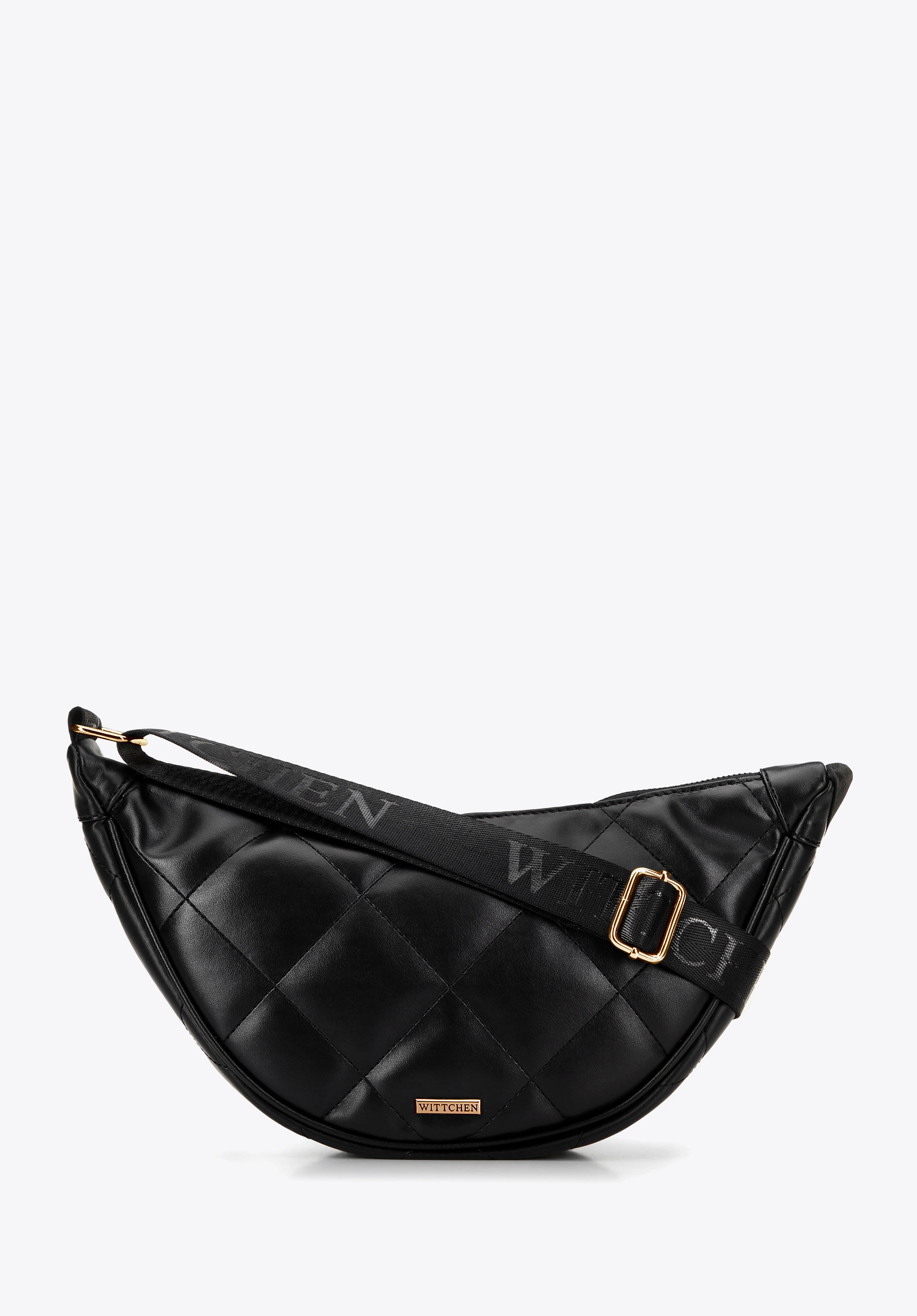 Damska torebka crossbody w geometryczne przeszycia czarno - złota
