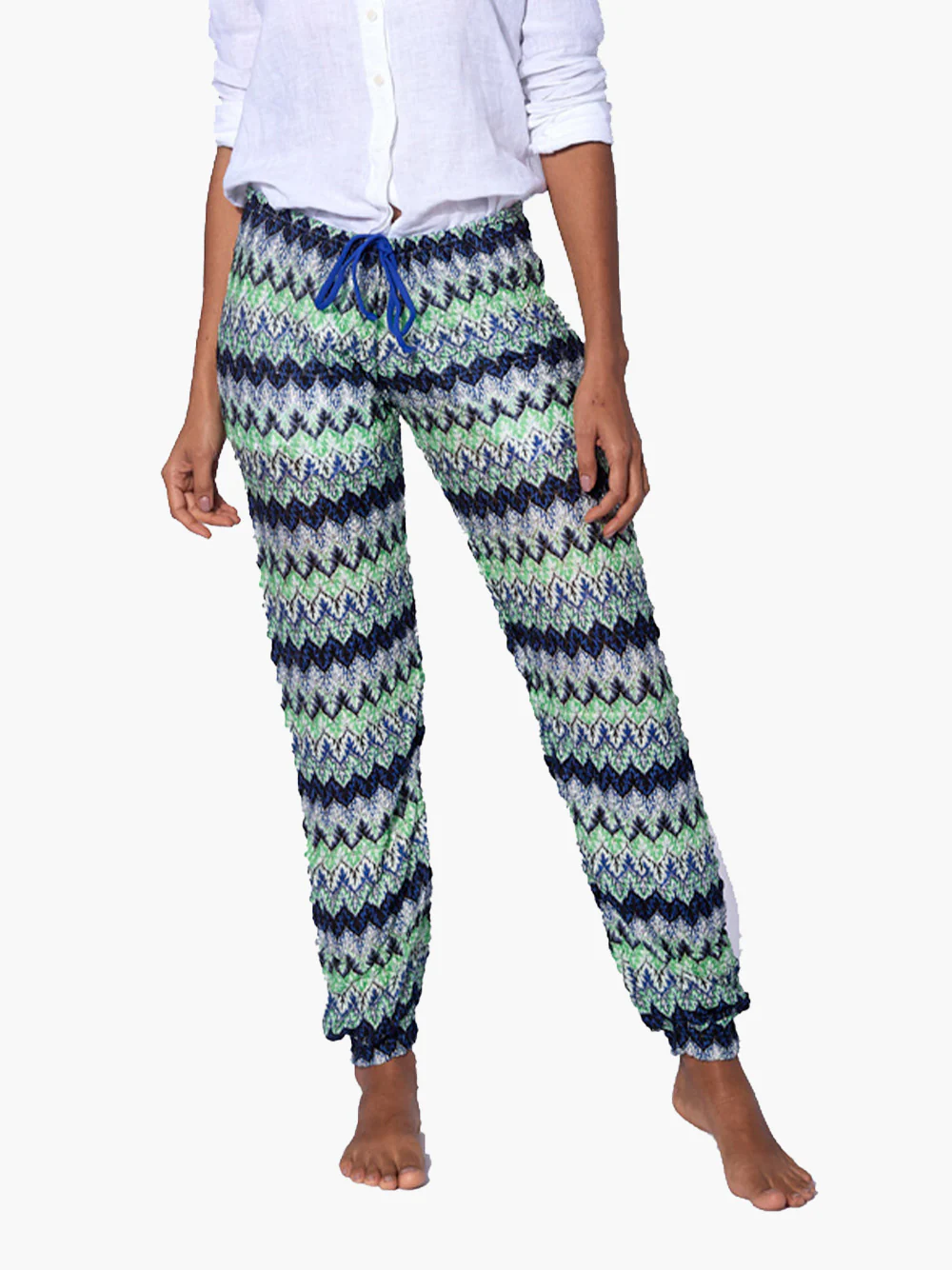 Multicolor blauwe gebreide broek met chevronpatroon