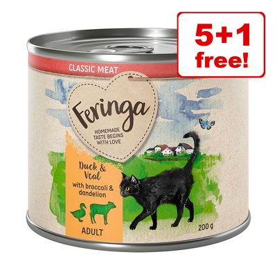 x 200 g Feringa Classic Meat Menu vådfoder til katte - 5 + 1 gratis!*
