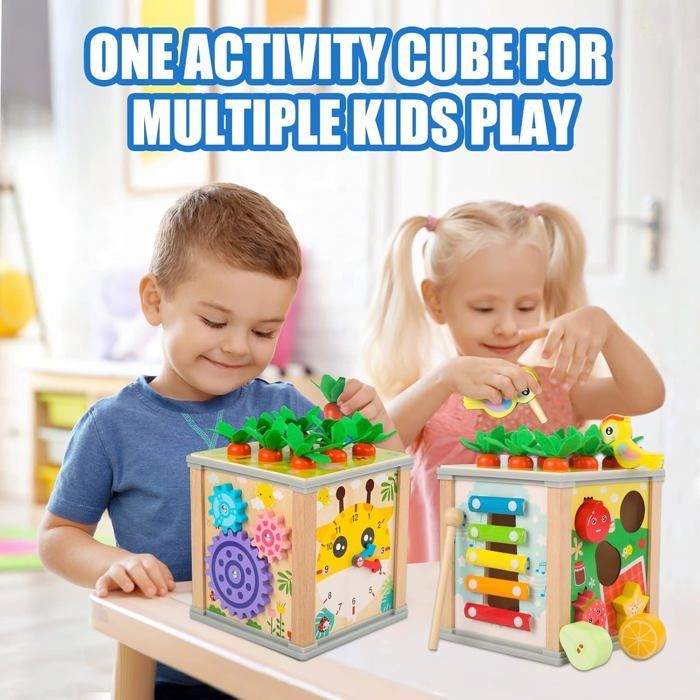 Cubo de actividades Montessori 6 en 1 - Madera multicolor - Para bebés a partir de 12 meses - Unisex