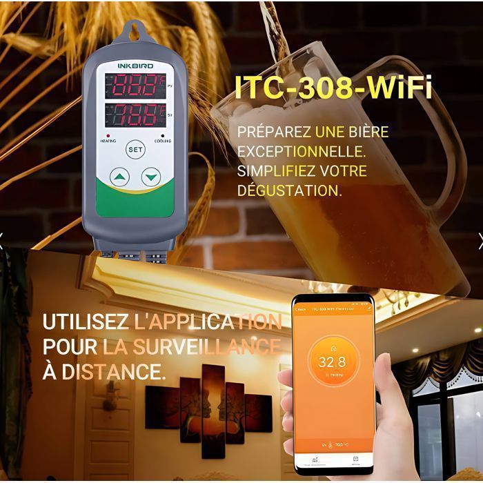INKBIRD WIFI Prise Thermostat Connectée ITC-308-WIFI Regulateur de Temperature Pour Chauffage Refroidissement Contrôle APP et Sonde
