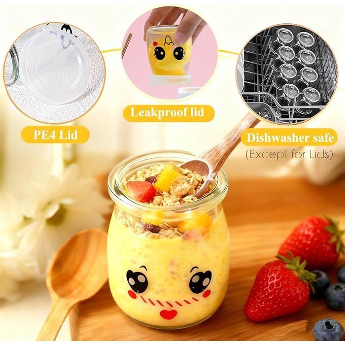 12 tarros de yogur de cristal con tapa, tarros de cristal pequeños de 100 ml con tapa, tarros con tapa para cajas de cartón