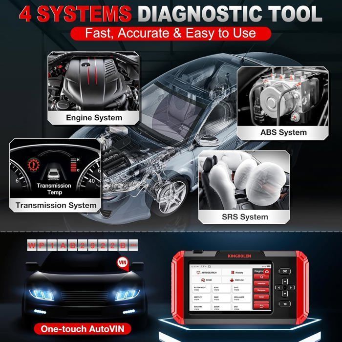 Herramienta de diagnóstico automotriz KINGBOLEN S500 para motor/ABS/SRS/caja de cambios, herramienta de diagnóstico OBD2 para 4 sistemas.