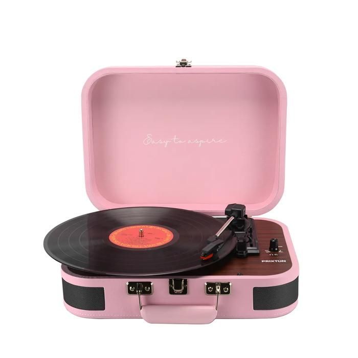 PRIXTON VC600 Turntable, Bluetooth/USB/SD Record Player, Vinyl Record Player and Digitizer, 2 Speakers, Pink