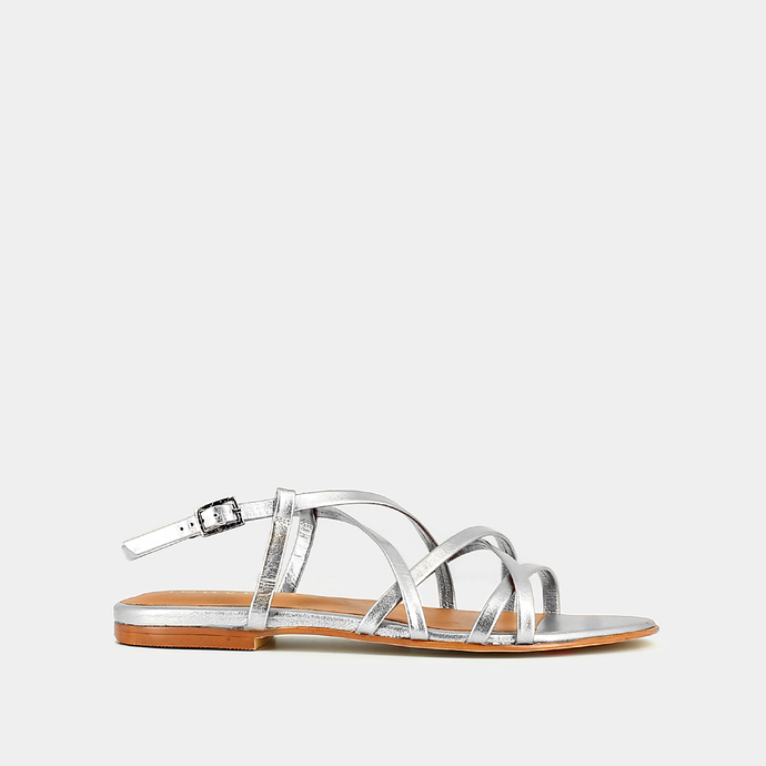 Sandales à brides croisées  en cuir métallisé argent