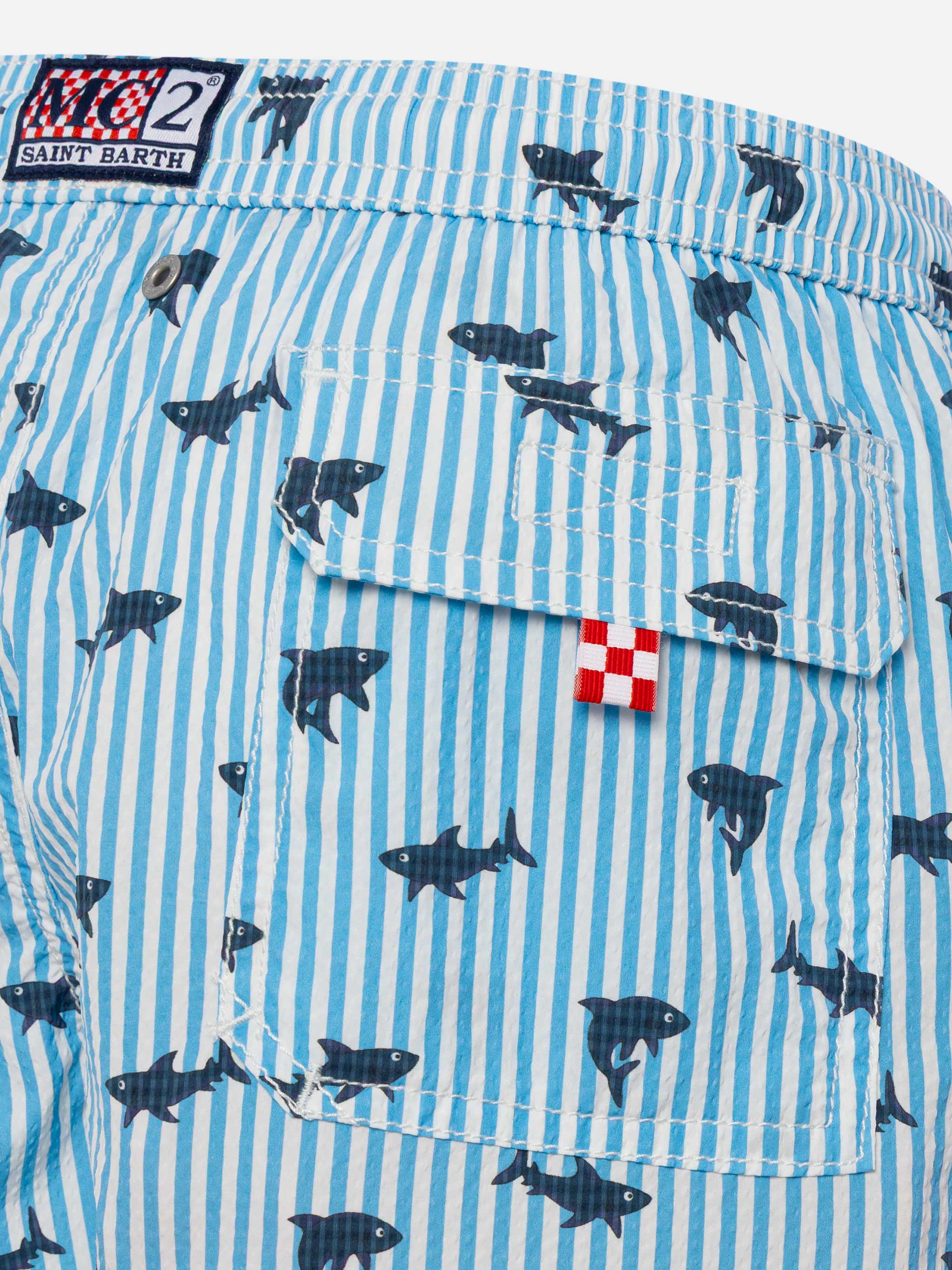 Patmos Jr mid-length gestreepte seersucker zwemkleding met print