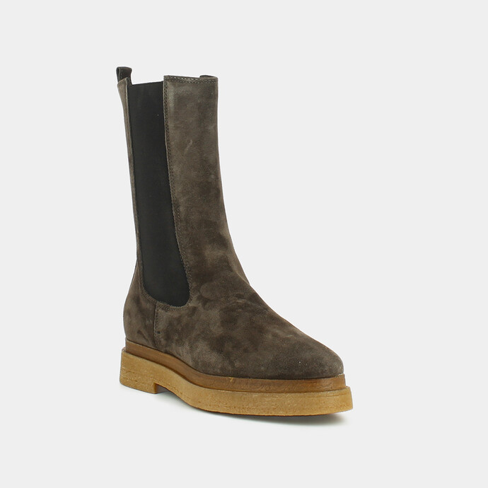Bottines à semelles épaisses et élastiques  en croute marron