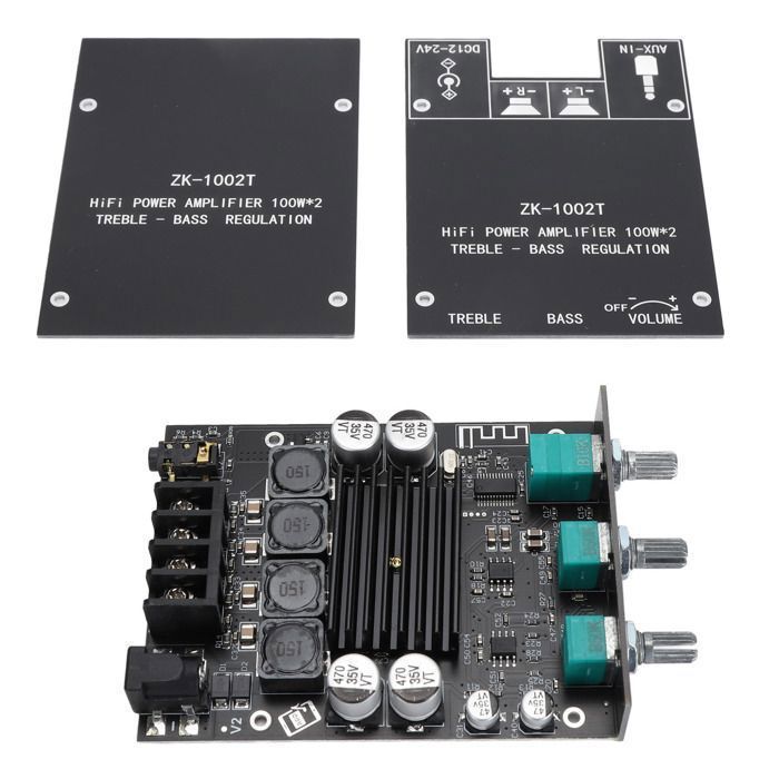 Carte amplificateur Bluetooth Carte amplificateur 2x100 W HIFI avec contrôle des basses aigus TPA3116D2 Entrées AUX Label