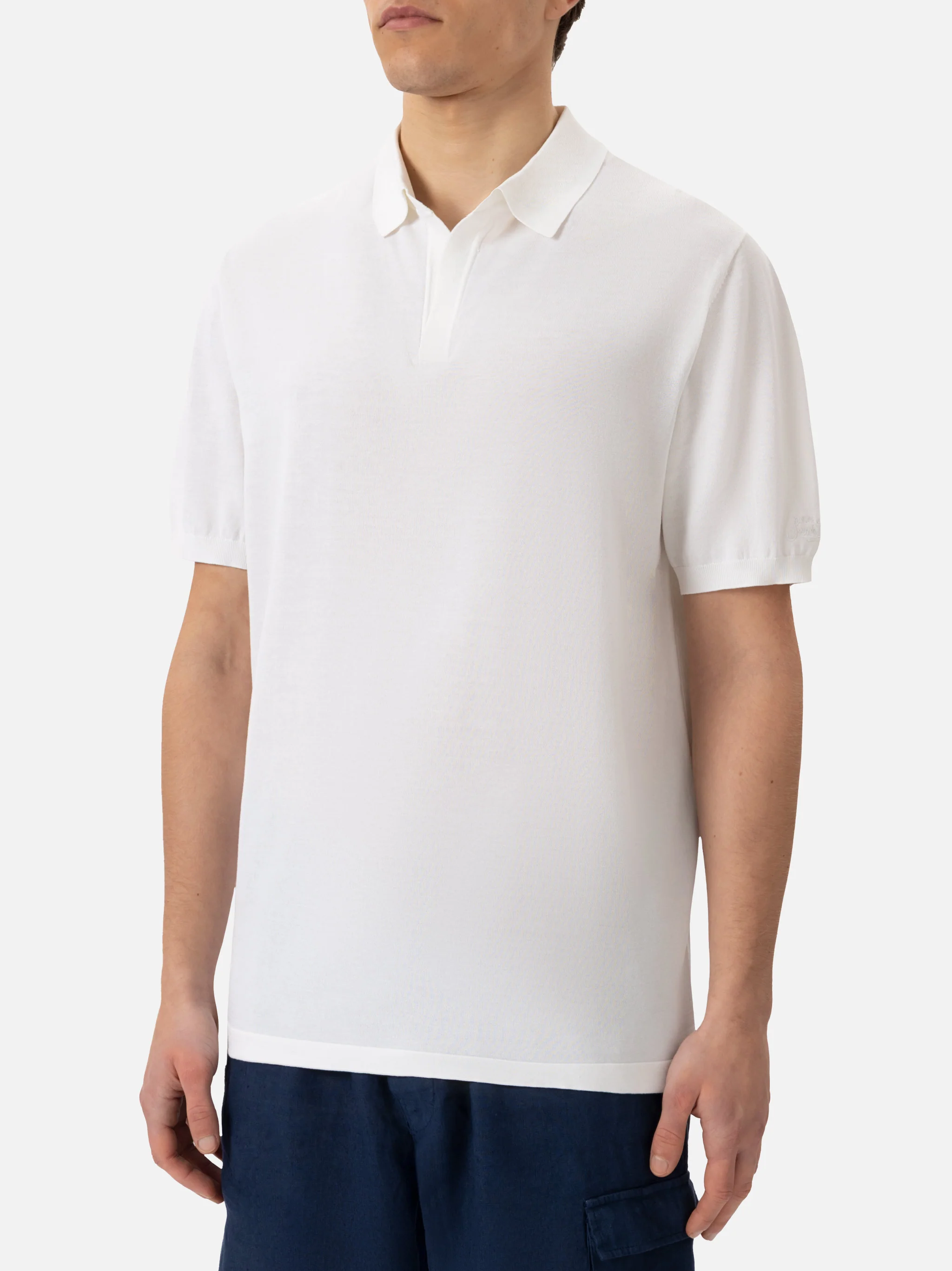 Sloan poloshirt in witte zijde en katoen gebreid