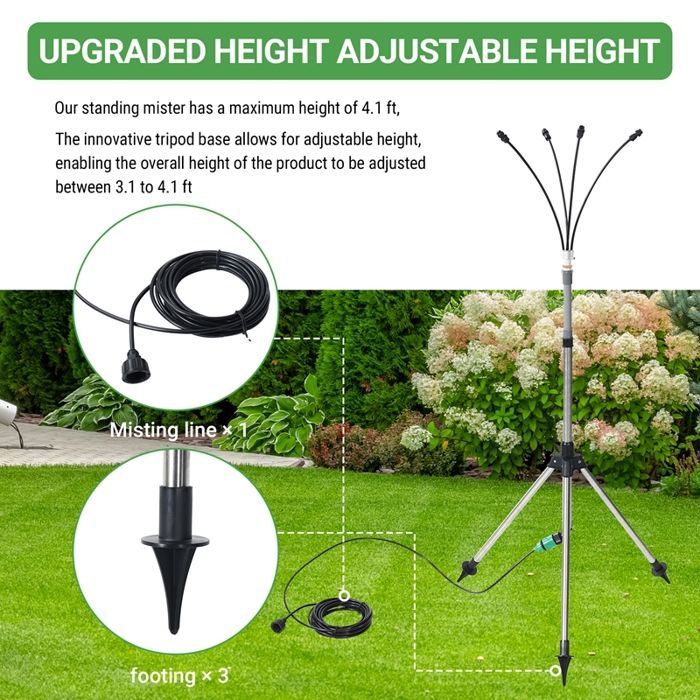 AT43-Standing Outdoor Misting System, Adjustable, Recommended 4.1-Foot Stand - Black [D4160]