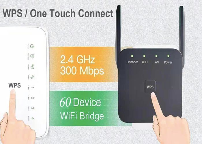 Répéteur WiFi Puissant 300Mbps，2.4GHz Amplificateur WiFi avec WPS,1 Ports LAN, Compatible avec Toutes Les Box Internet,Blanc