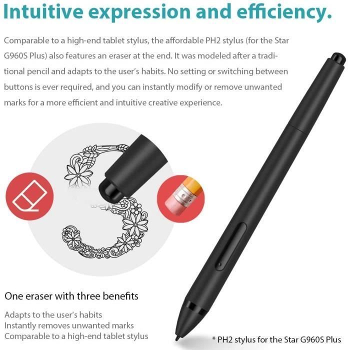 Grafiktablett – XP-PEN – Star G960S Plus – 23 x 15 cm – Batterieloser Stift – 8192 Druckstufen