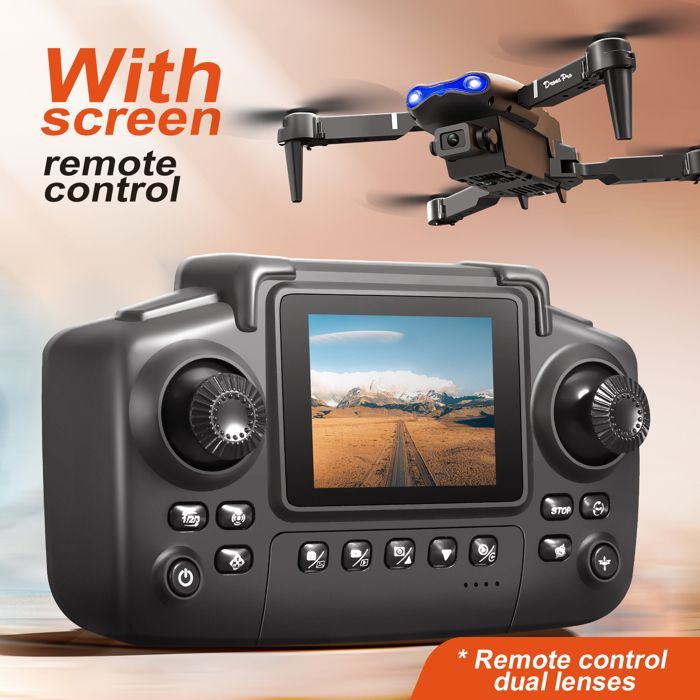 Dron con cámara, control remoto con pantalla, cuadricóptero RC plegable para principiantes, juguete para niños y niñas, regalos de Navidad, negro.