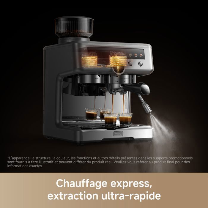 MOVA S20 Pro – Cafetera espresso con molinillo integrado, presión de 20 bares, doble caldera y espumador de leche, color plata.