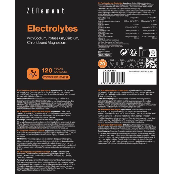 Electrolytes with Sodium, Potassium, Calcium, Chloride and Magnesium - 120 Capsules