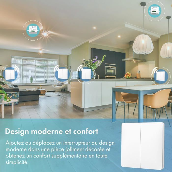 Wireless and battery-free two-way switch kit - Ready to install - 4 double-pole switches + 2 radio receivers