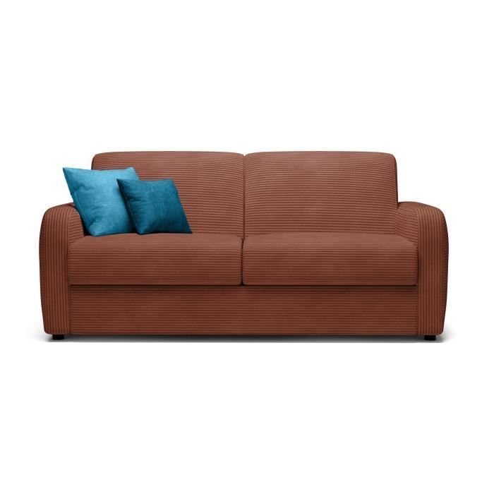 Canapé convertible express - 3 places - TOM - Velours côtelé terracotta - 185 x 100 x 87 cm