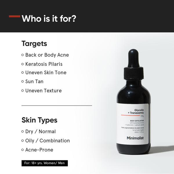 Minimalistisk glykolsyreholdig kroppseksfoliering for falmende pigmentering