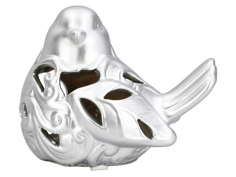 Figurka ceramiczna Ptaszek 7,5 cm srebrna