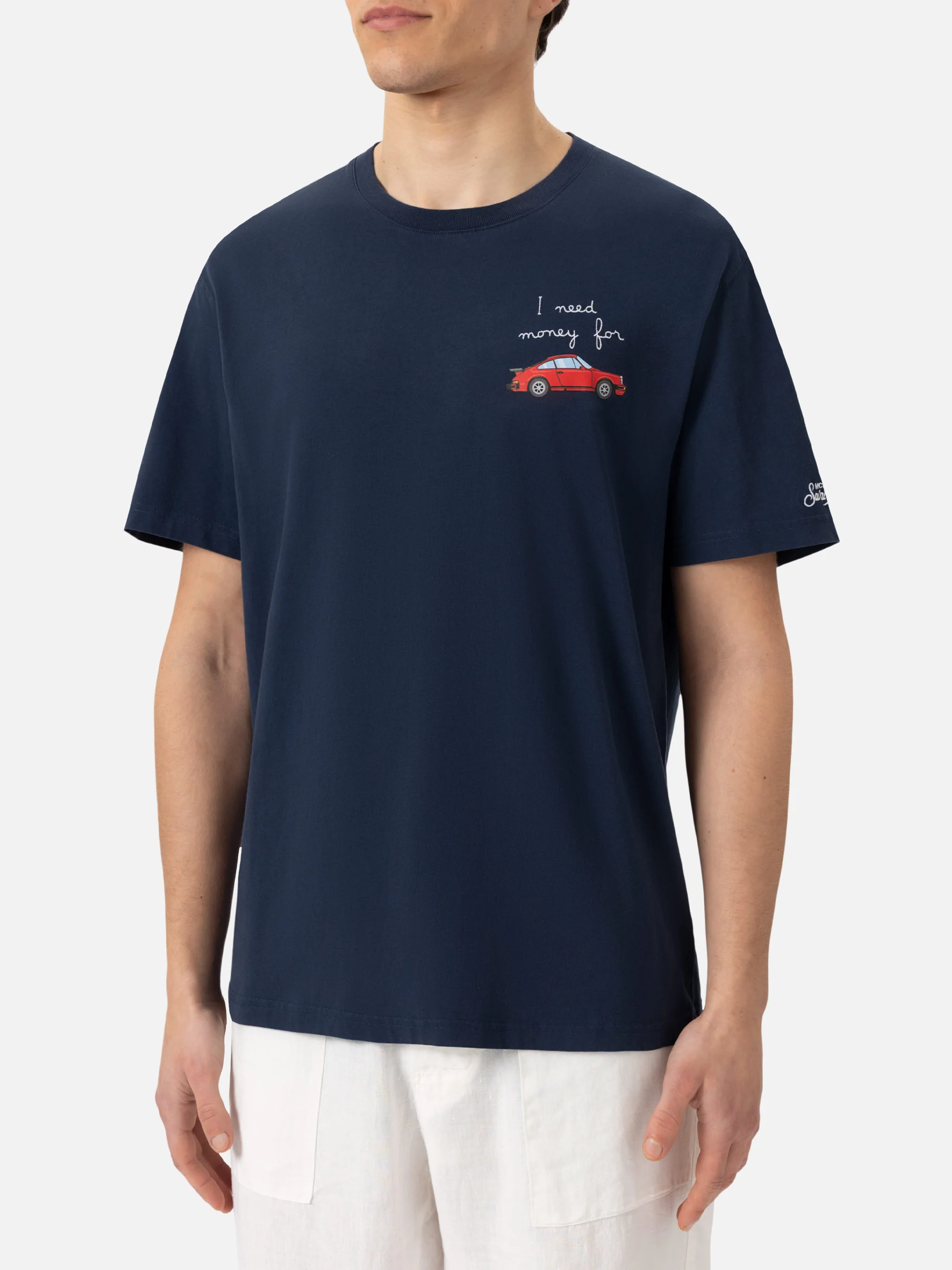 T-shirt Man in cotone con ricamo I Need Money For…