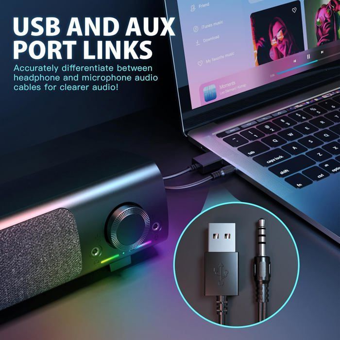 Soundbar - WOOPSO - YXSM8030BT - Suono stereo HiFi - USB e AUX - Nero