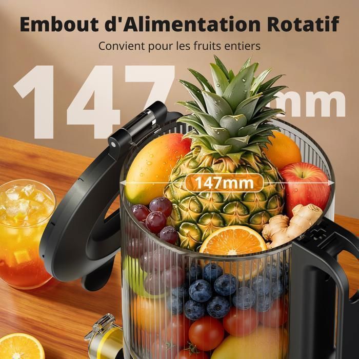 AIRMSEN Juicer 300W 2.1L Wide Feed Chute 147mm, High Efficiency, BPA Free, Easy Cleaning, Fruits and Vegetables