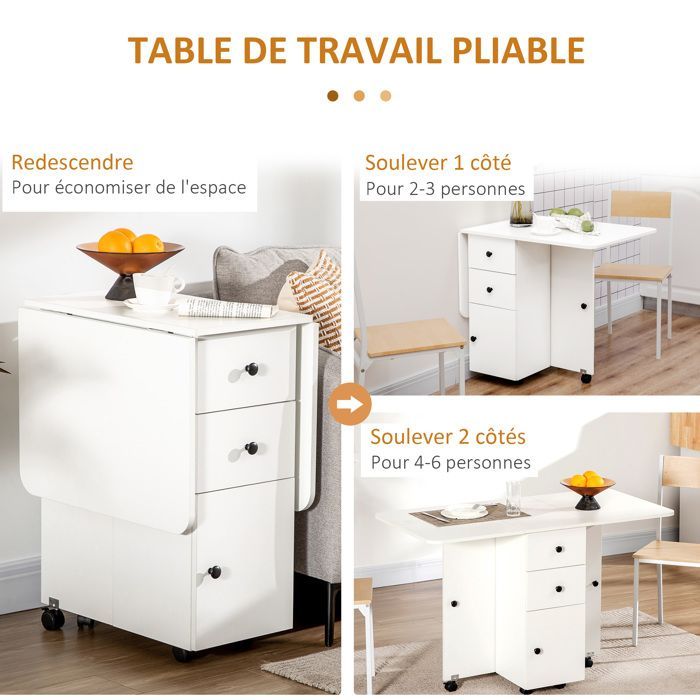 HOMCOM - Table de cuisine pliable - Panneau de particules - 120x60x76,5cm - Blanc
