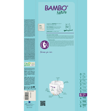 Pañales ecológicos Bambo Nature para niños y niñas, 0% perfume, paquete XL, T6, 16 kg, 40 unidades.