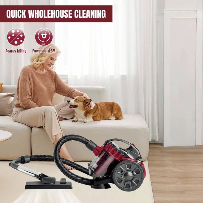 Aspirateur Sans Sac Puissant 2600W 1.5L – Nettoyeur De Sols, Canapés, Tapis Avec Accessoires Multiples, Fil 5M, Silencieux, Durable