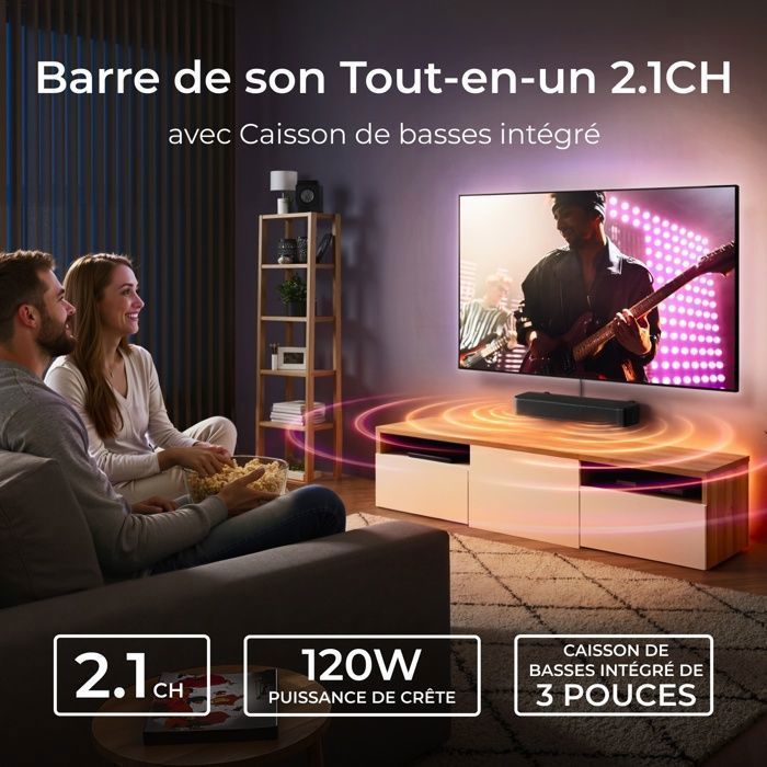 ULTIMEA 2.1-Kanal All-in-One Soundbar für TV, integrierter Subwoofer, App-Steuerung, 120 W, Bluetooth 5.4, Poseidon M20