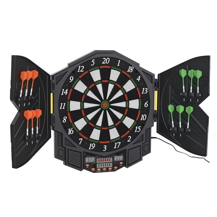 Cible jeu de fléchettes - HOMCOM - électronique 27 jeux jusqu'à 8 joueurs LED haut-parleur - plastique - noir