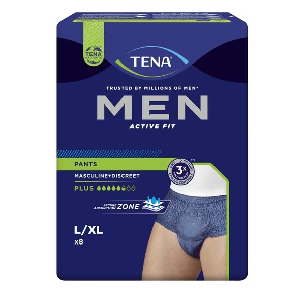 Tena Men Active Fit Pants Plus urīna nesaturēšanas biksītes<br>Medicīniskā ierīce - L-XL izmērs, 8 gabali