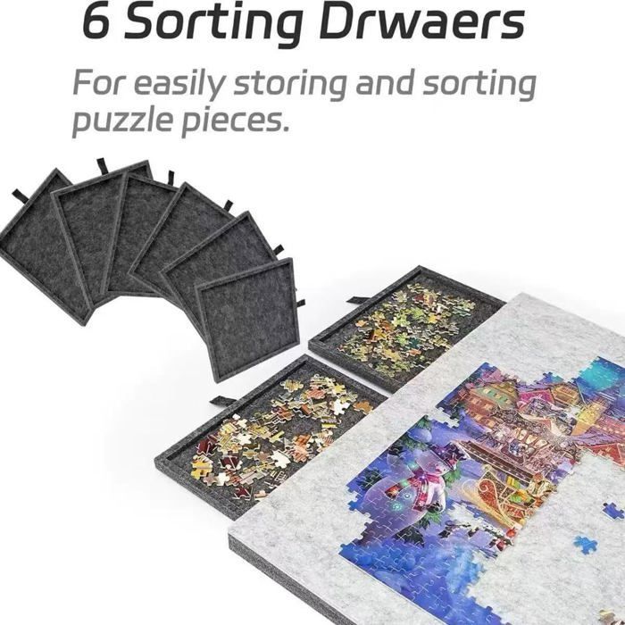 Portable Puzzle Board, Tabletop with Adjustable Stand, Lid and 6 Sorting Drawers, for Up to 1000 Pieces, Brown