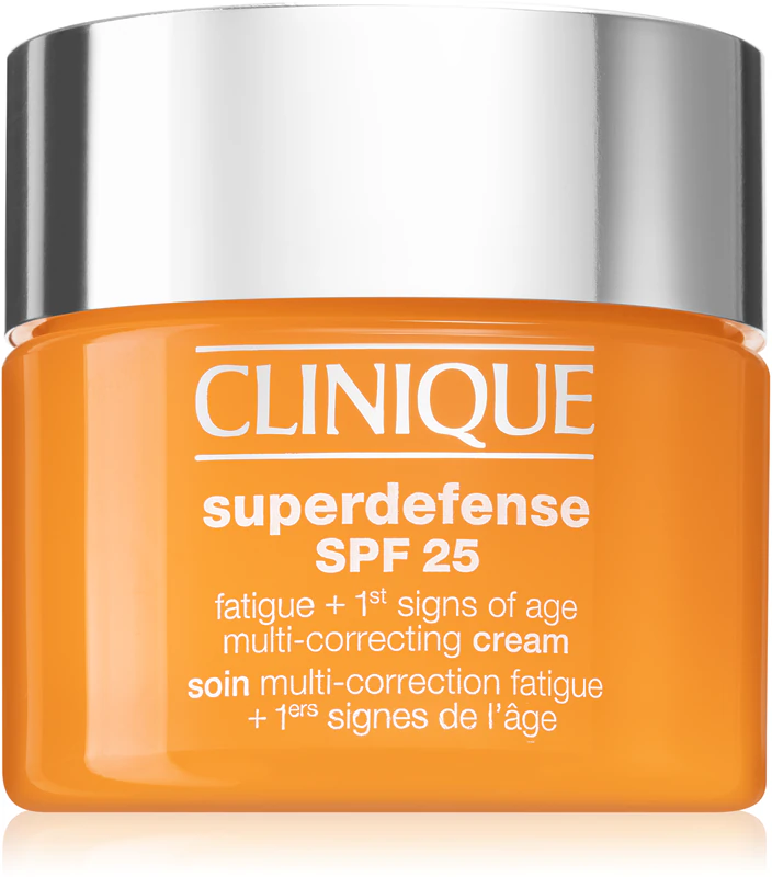 Clinique Superdefense™ SPF 25 Fatigue + 1st Signs Of Age Multi-Correcting Cream tegen de eerste tekenen van veroudering voor een vette en gecombineerde huid.