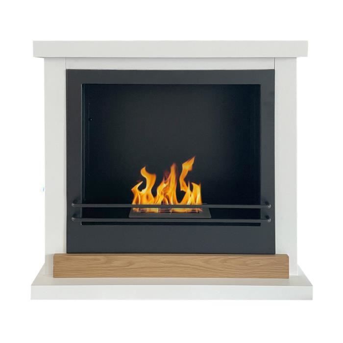 Chimenea biológica - Estocolmo - Madera blanca - 75 x 24 x 68 cm - Diseño moderno y elegante