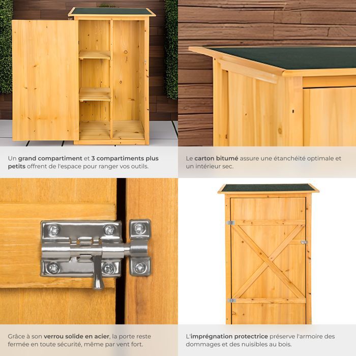 Armoire de jardin - TECTAKE - Abri TAMAN en Bois 2 Etagères avec Fermeture à verrou 75 cm x 56 cm x 118 cm - Marron