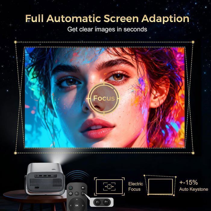 Proyector portátil de tiro corto 4K con enfoque automático, 400 ANSI, de 30