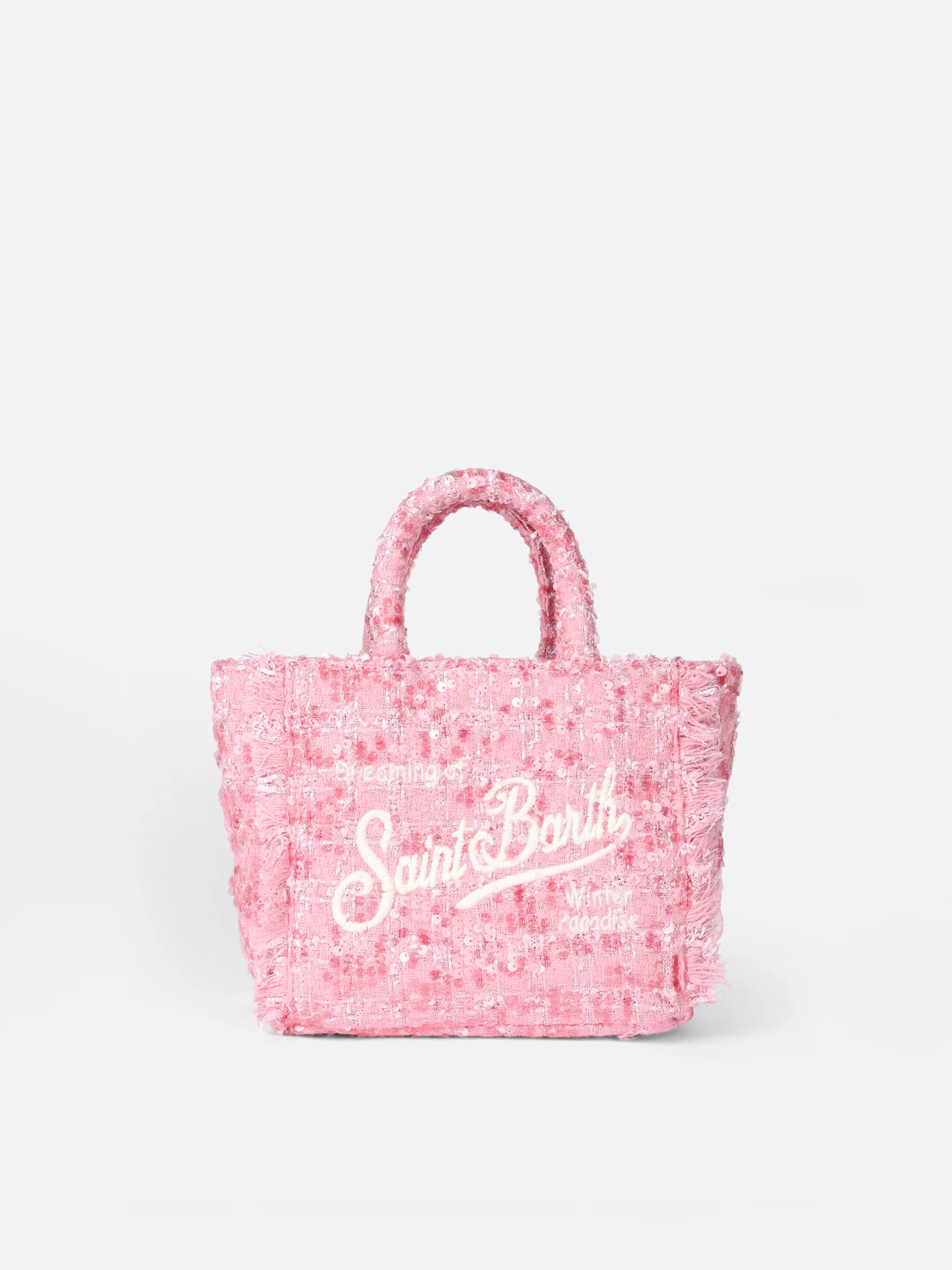 Mini Vanity Winter Handbag | Pink Tweed with Wooly Effect | Saint Barth Logo | Detachable Shoulder Strap | Inner Flap with Zip | MC2 Saint Barth