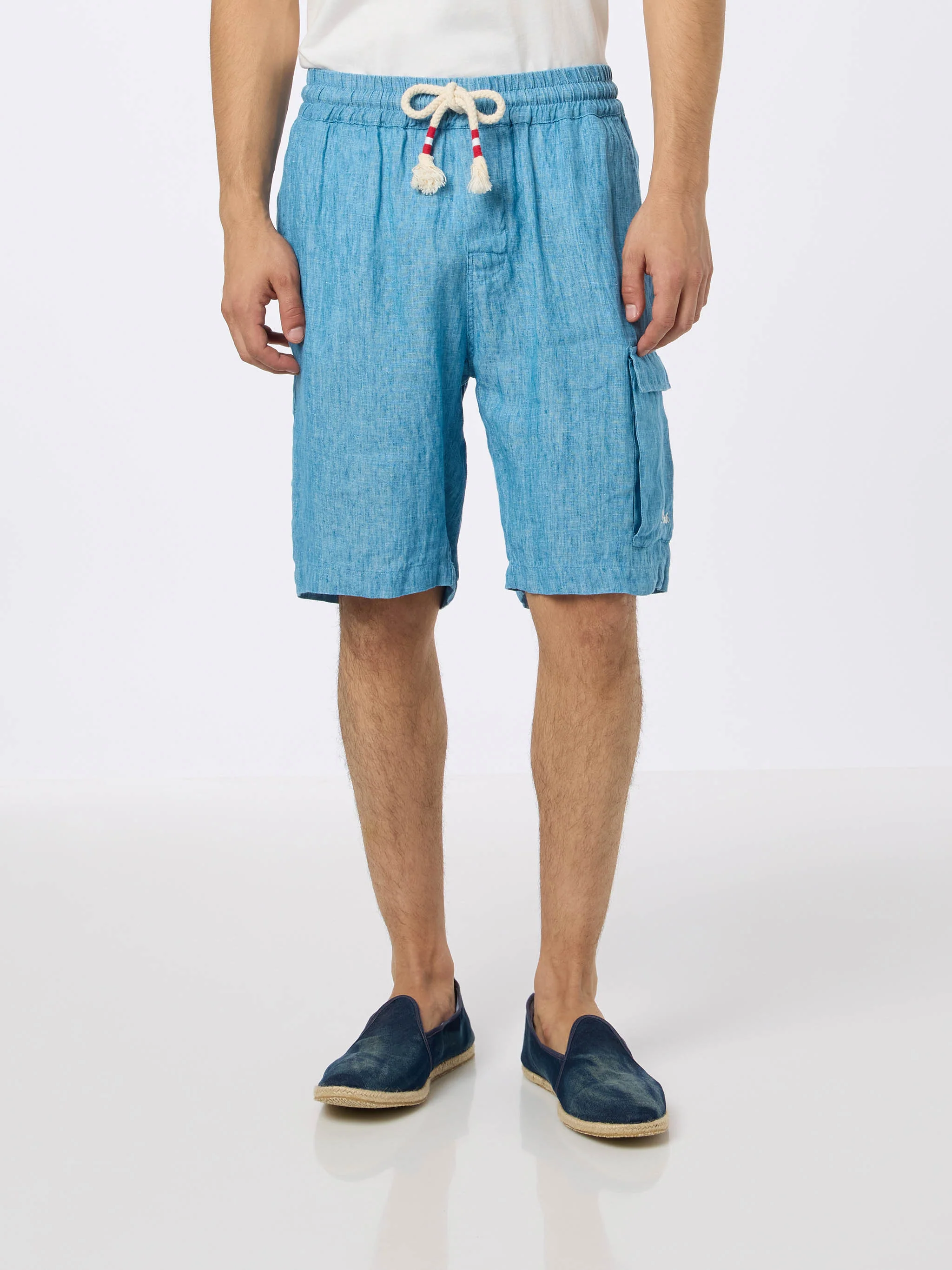 Marseille heren bermudashorts van blauw denim en linnen.