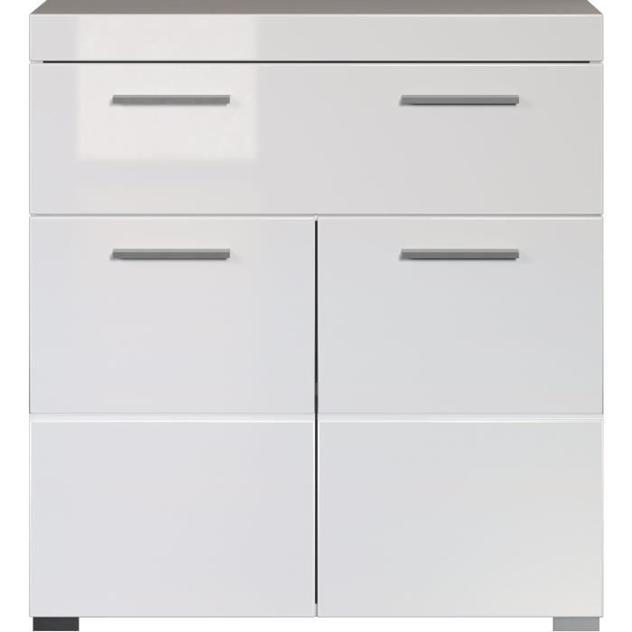 Mobiletto da bagno, contenitore basso - 2 ante e 1 cassetto - Bianco - L 73 x P 31 x H 79 cm - AMANDA