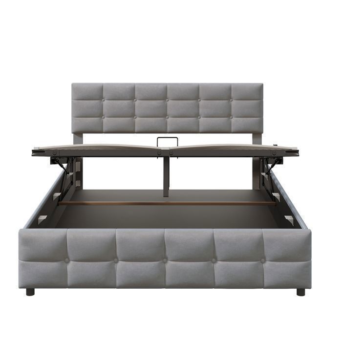 Lit 180x200 cm avec rangement hydraulique sommier à lattes - Gris
