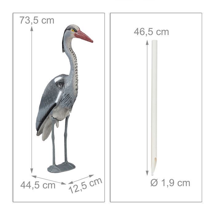 Relaxdays Reiher-Dekofigur, Schutz vor Fischfängern, stehender Vogel, Teich, pflanzbar, PE, Grau