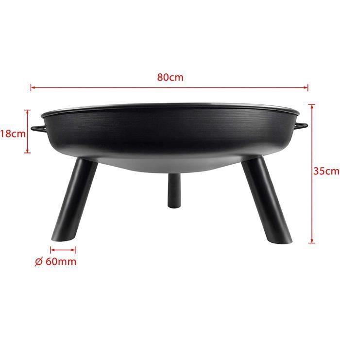 Tuinvuurkorf - NAIZY - Ø80cm - Zwart metaal - 3 poten - Roestbestendig