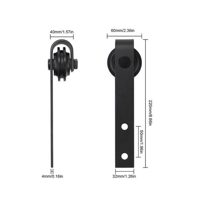 UNI Kit Porte Coulissante Rail Suspendue 6FT - Noir