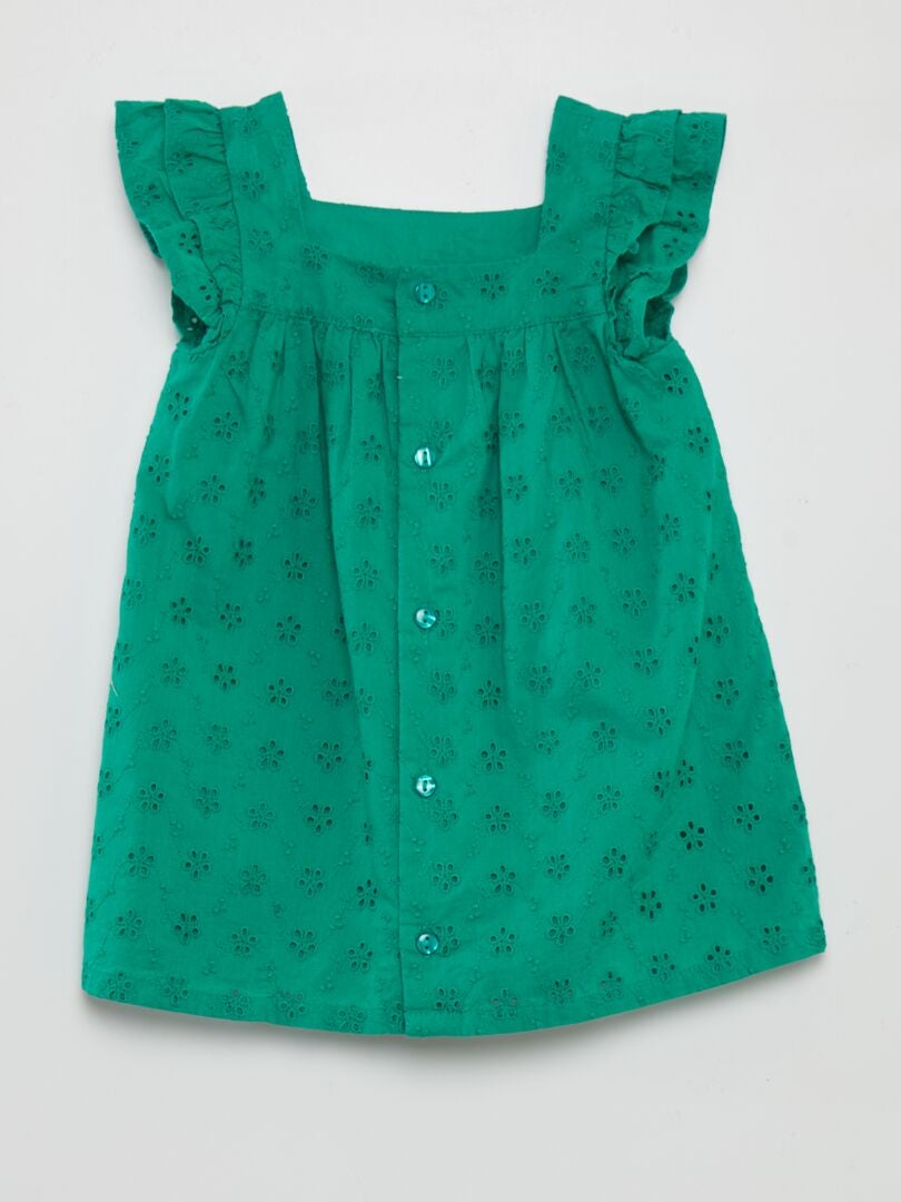 Jurk met Engelse steken - GROEN