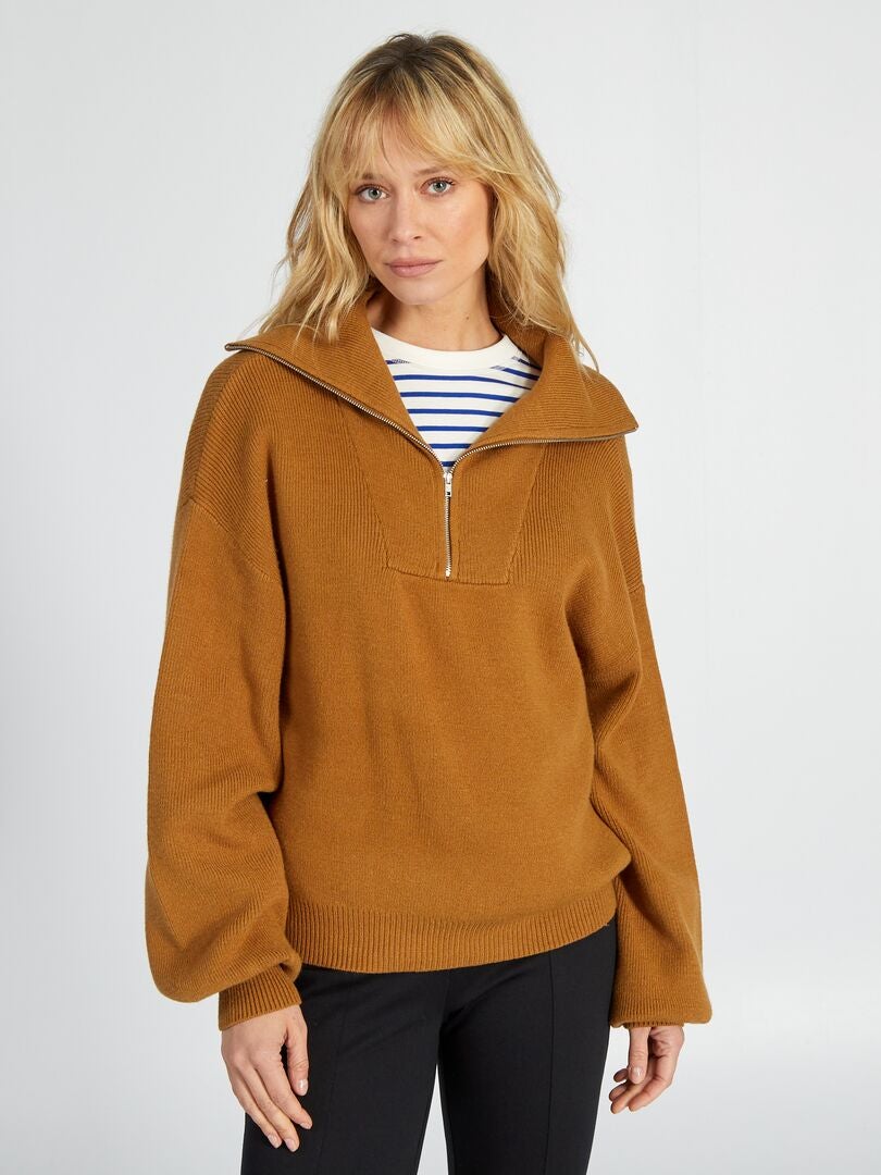 Trui met col en ritssluiting - KHAKI