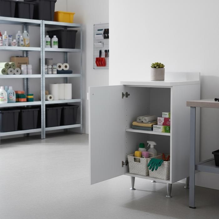 Weißer, niedriger Schrank mit einer Tür | Moderner Aufbewahrungsschrank mit verstellbarem Einlegeboden | Lieferung erfolgt montiert für Badezimmer/Flur/Waschküche